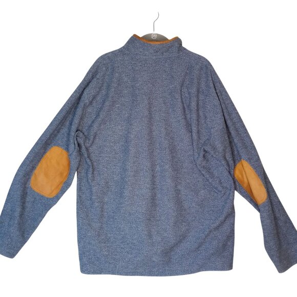 Orvis Mens Blue Quarter-Zip Pullover Sweater With Leather Elbow Patches L - Picture 2 of 5